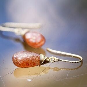 New Natural Sunstone Earrings 14k Gold Filled , Healing Gem , June Birthstone